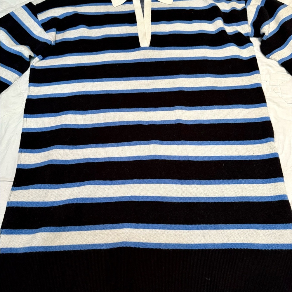 Maeve Shades Of Blue Striped Polo Shirt Dress Sz M Cotton. Anthropology. Casual
